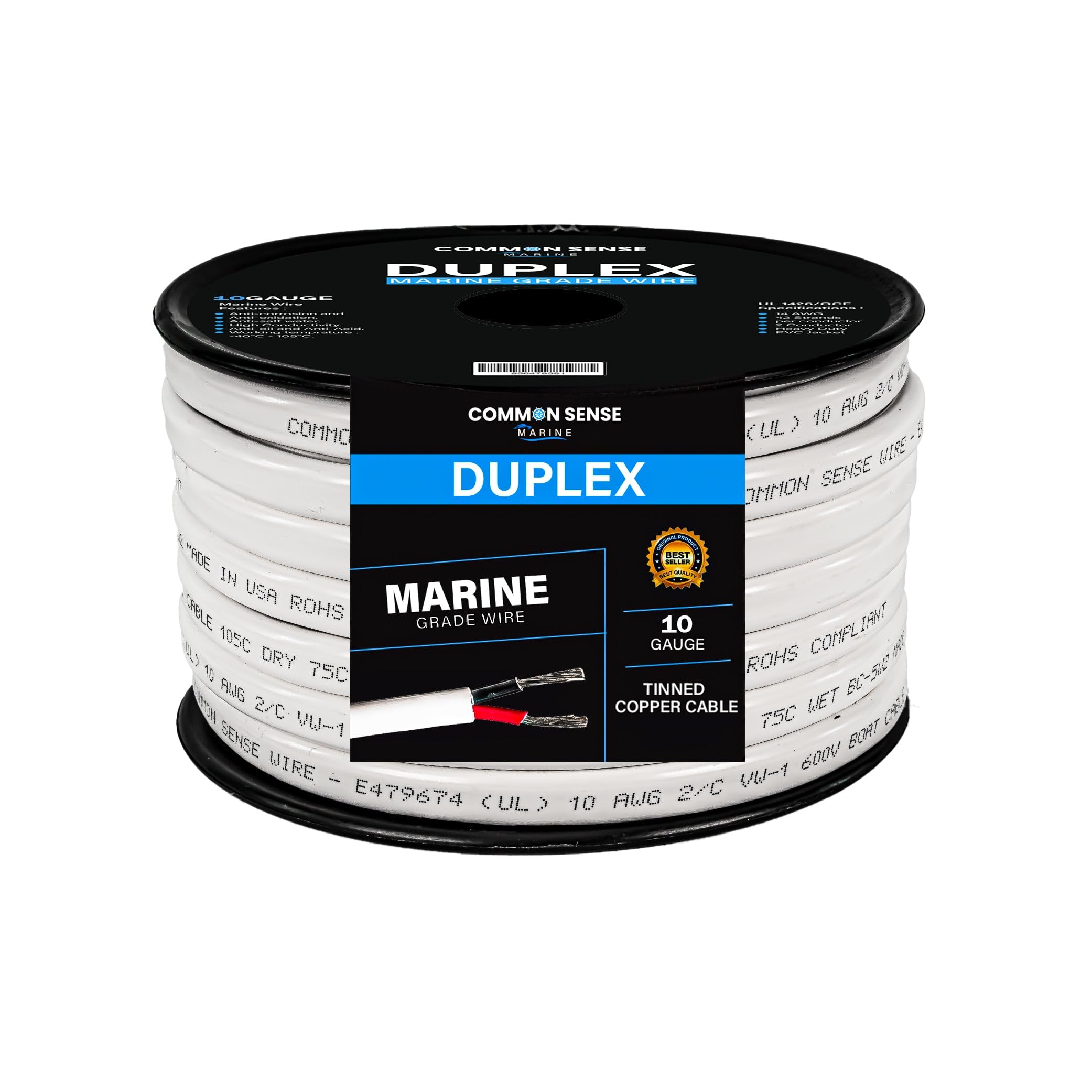 10 Gauge 2 Conductor Marine Wire - 2 x 100 ft Duplex Flat Marine Grade Tinned Copper Wire with Oxygen-Free Insulation - 10/2 AWG UL 1426 Standard PVC Wire for Boat, RV & Automotive Electrical Systems (200 ft Total) - Perfect for Marine Wiring, Battery Connections & Outdoor Electrical Projects