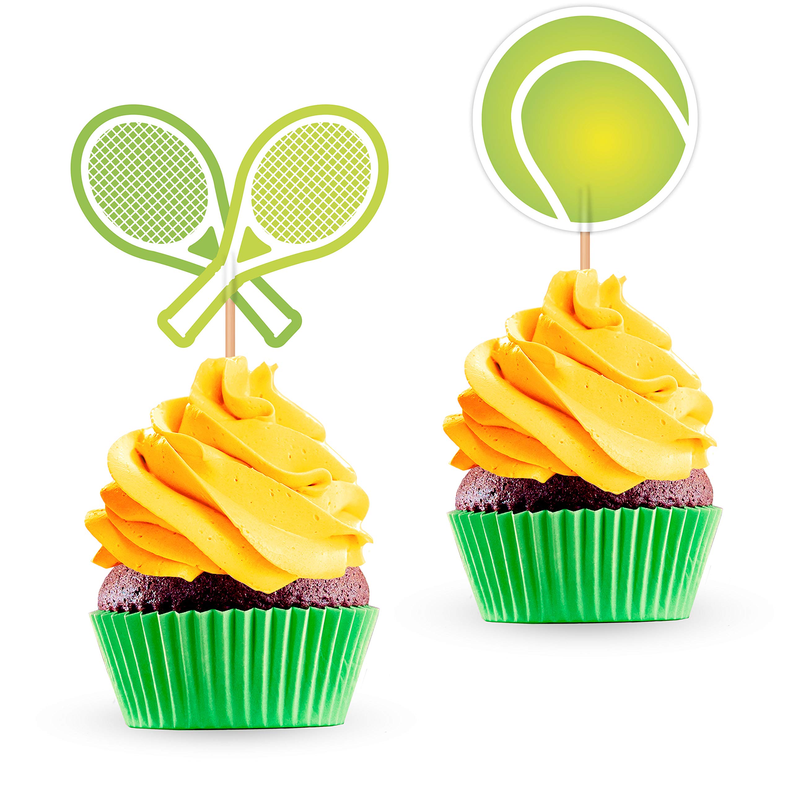 Tennis Cupcake Toppers - 24PCS Sports Tennis Themed Cake Decorations for Baby Shower, Birthday Party, Wedding | Perfect for Tennis Lovers, Sports Theme Events & DIY Dessert Decorating