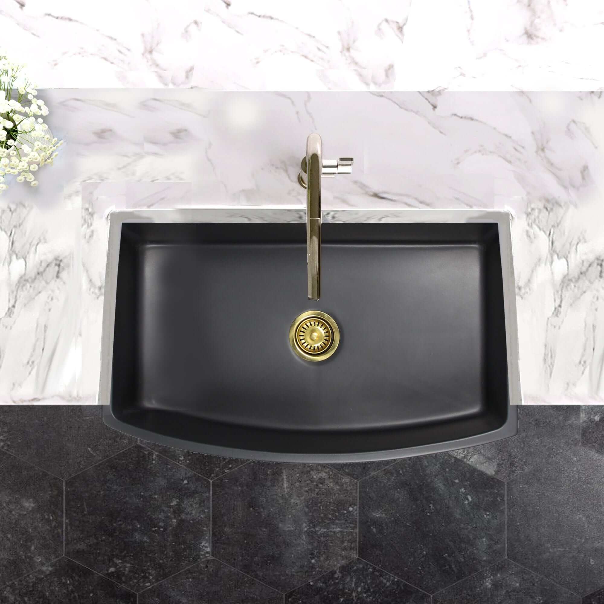 Nantucket Sinks 33-Inch Farmhouse Fireclay Kitchen Sink with Curved Apron - FCFS3320CA MB - Perfect for Rustic & Modern Farmhouse Kitchens