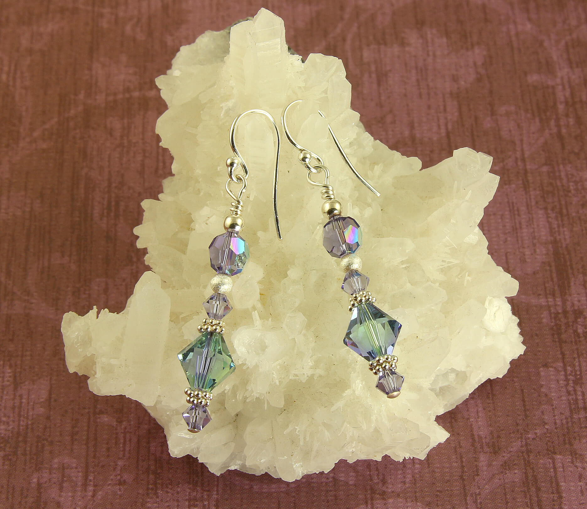 Tanzanite Green Crystal Beaded Earrings for Women - Handmade Dangle Drop Jewelry for Party, Wedding & Special Occasions