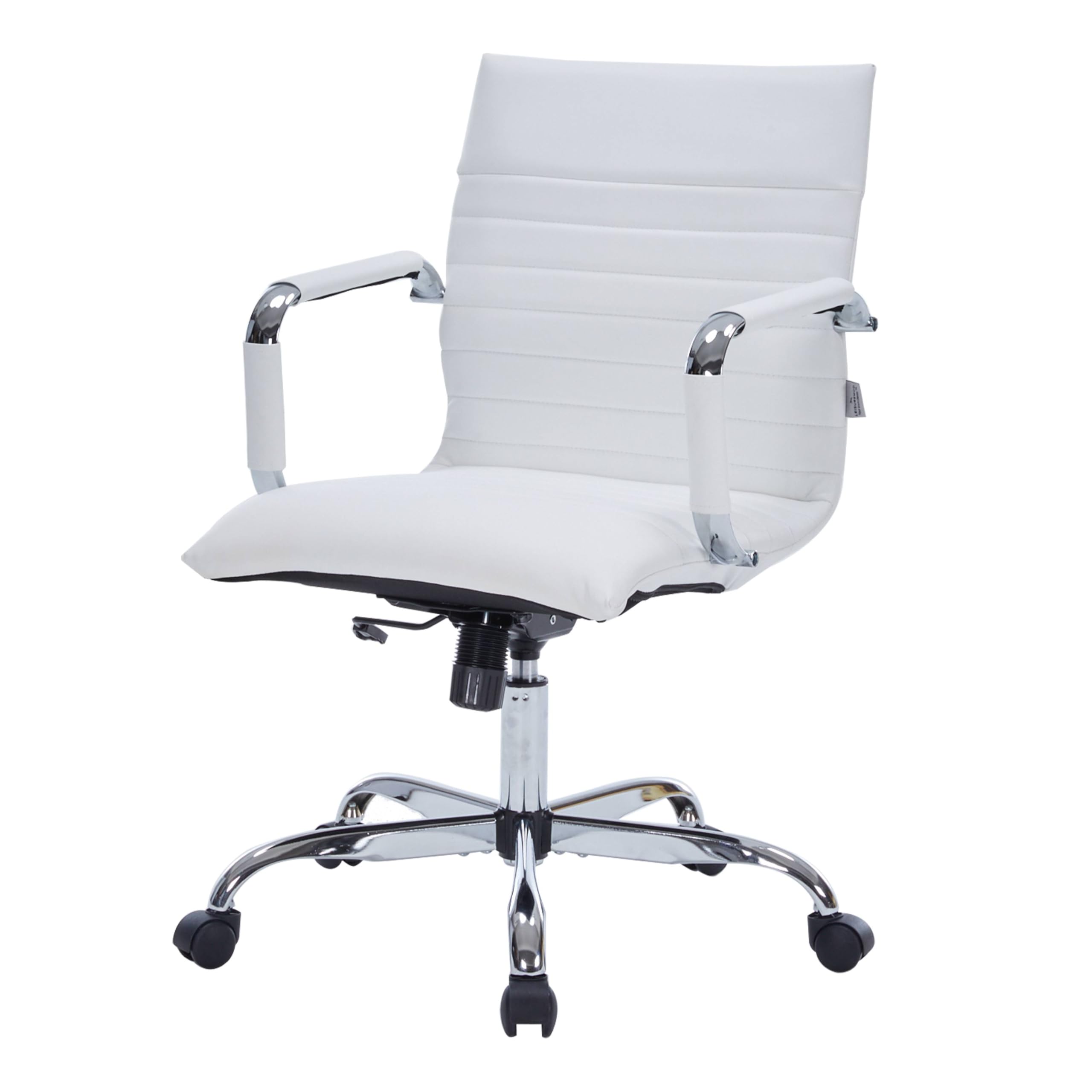 Premium Leather Office Chair - Modern Ergonomic Executive Desk Chair with Adjustable Height, Swivel & Tilt Function - White - Perfect for Home Office, Conference Rooms & Workspaces