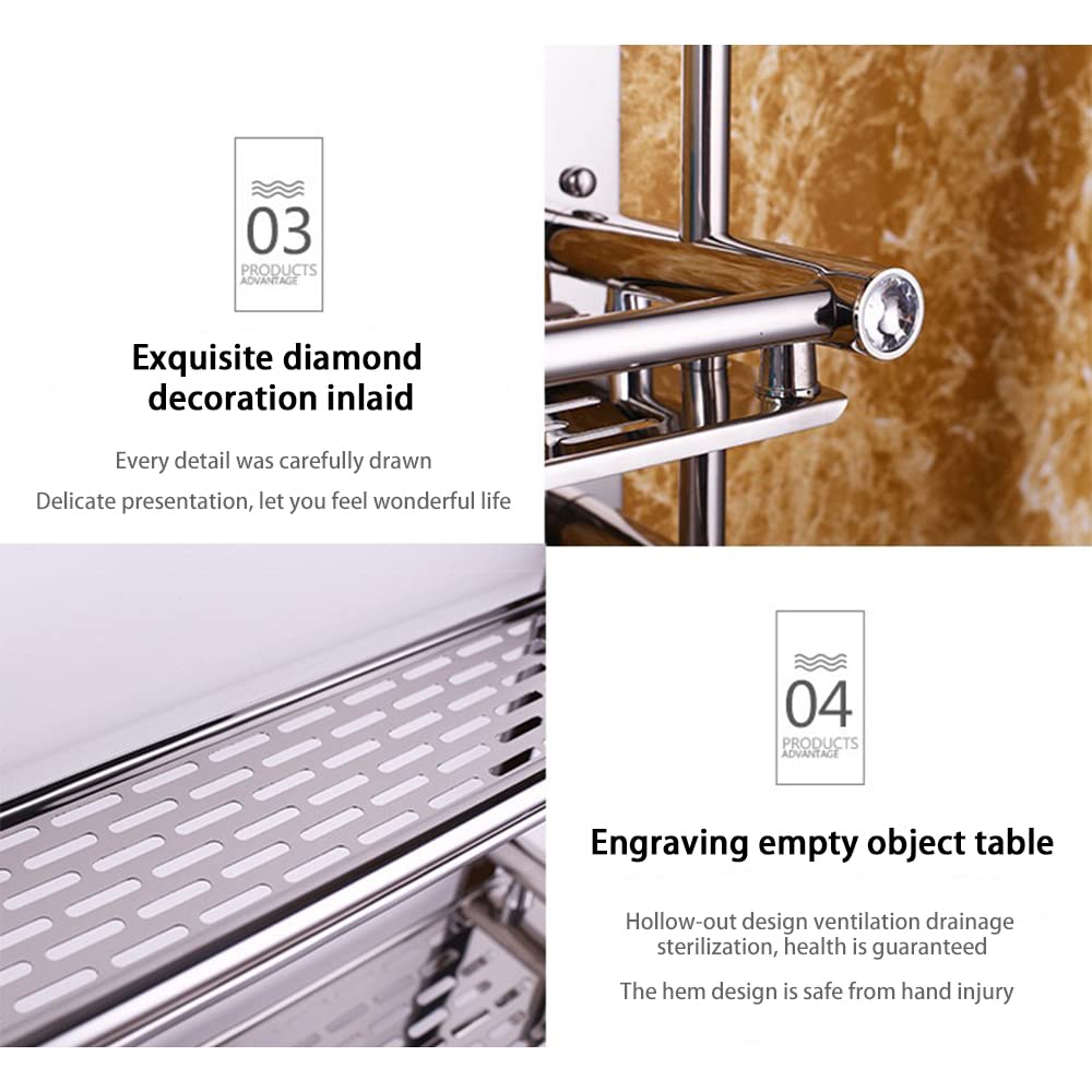 No Drill Adhesive Wall Mounted Bathroom Shelf - 15.75 Inch Rustproof Bathroom Organizer for Towels, Toiletries & Essentials | Perfect for Bathroom, Shower, Kitchen, Laundry Room & Dorm Storage