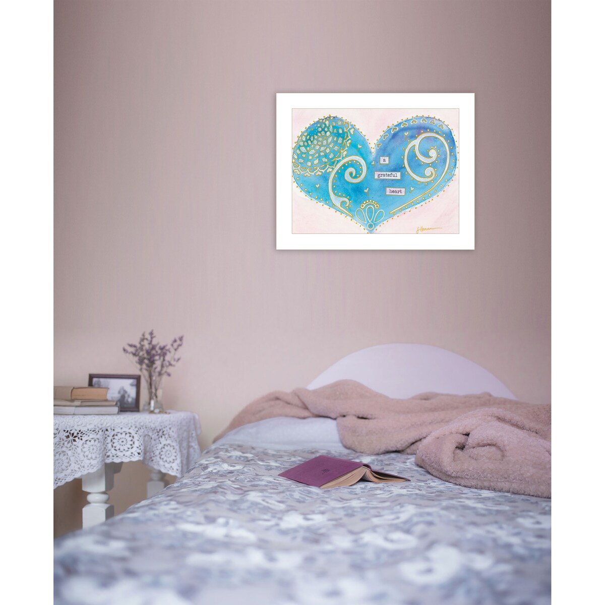 Grateful Heart by Lorri Hanna - Ready to Hang Framed Wall Art Print in White - Perfect for Home Decor, Office Inspiration & Gift Giving
