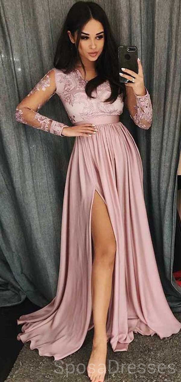 Elegant Long Sleeve Side Slit Pink Prom Dress for Sweet 16 Party - Custom Evening Gown for Formal Events & Special Occasions