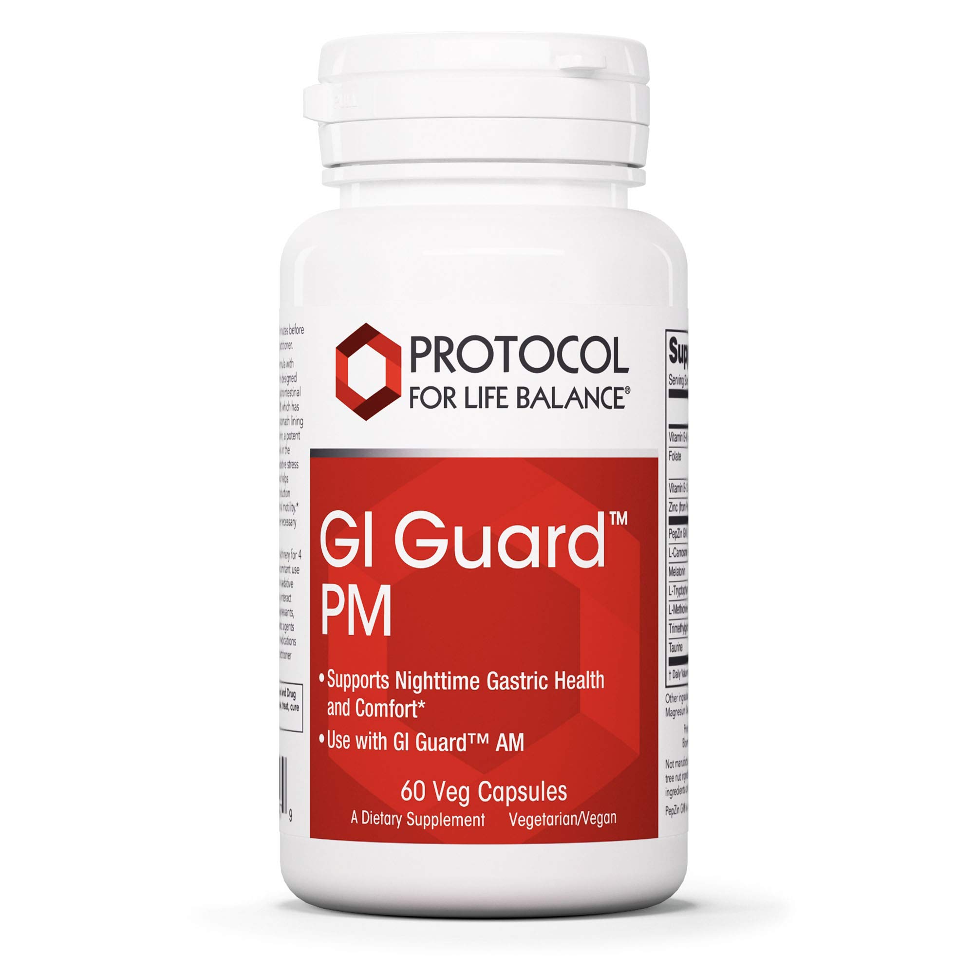 Protocol For Life Balance - GI Guard PM with PepZin GI, Melatonin, L-Tryptophan & B Vitamins for Digestive Support & Gut Health - Promotes Healthy Intestinal Lining - 60 Vegan Capsules - Ideal for Nighttime Digestive Comfort & Sleep Support