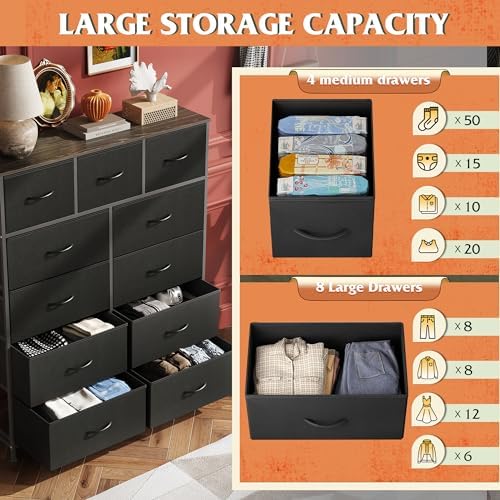 WLIVE 11-Drawer Fabric Dresser Storage Tower with Steel Frame & Wood Top - Tall Dresser Organizer for Bedroom, Closet, Hallway - Perfect for Clothes, Toys, and Home Organization
