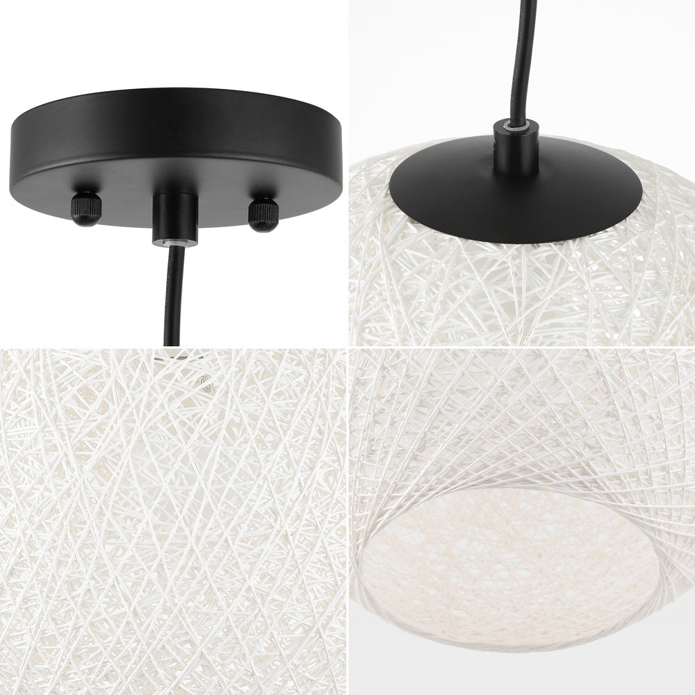 Bohemian Minimalist Globe LED Pendant Light - Woven Iron & Rope Design for Living Room, Bedroom, or Patio Decor