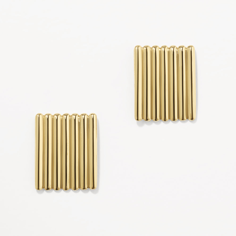 Gold Ribbed Square Stud Earrings for Women - Minimalist Chic Jewelry for Everyday Wear & Special Occasions