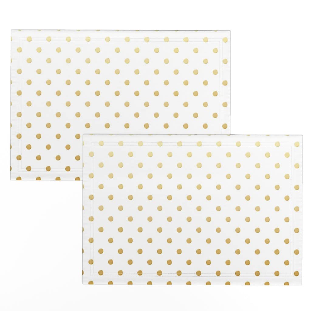Premium Linen Cotton Canvas Placemats Set of 2 - Gold Polka Dot Ombre Print Washable Table Mats for Dining, Kitchen Decor & Holiday Entertaining