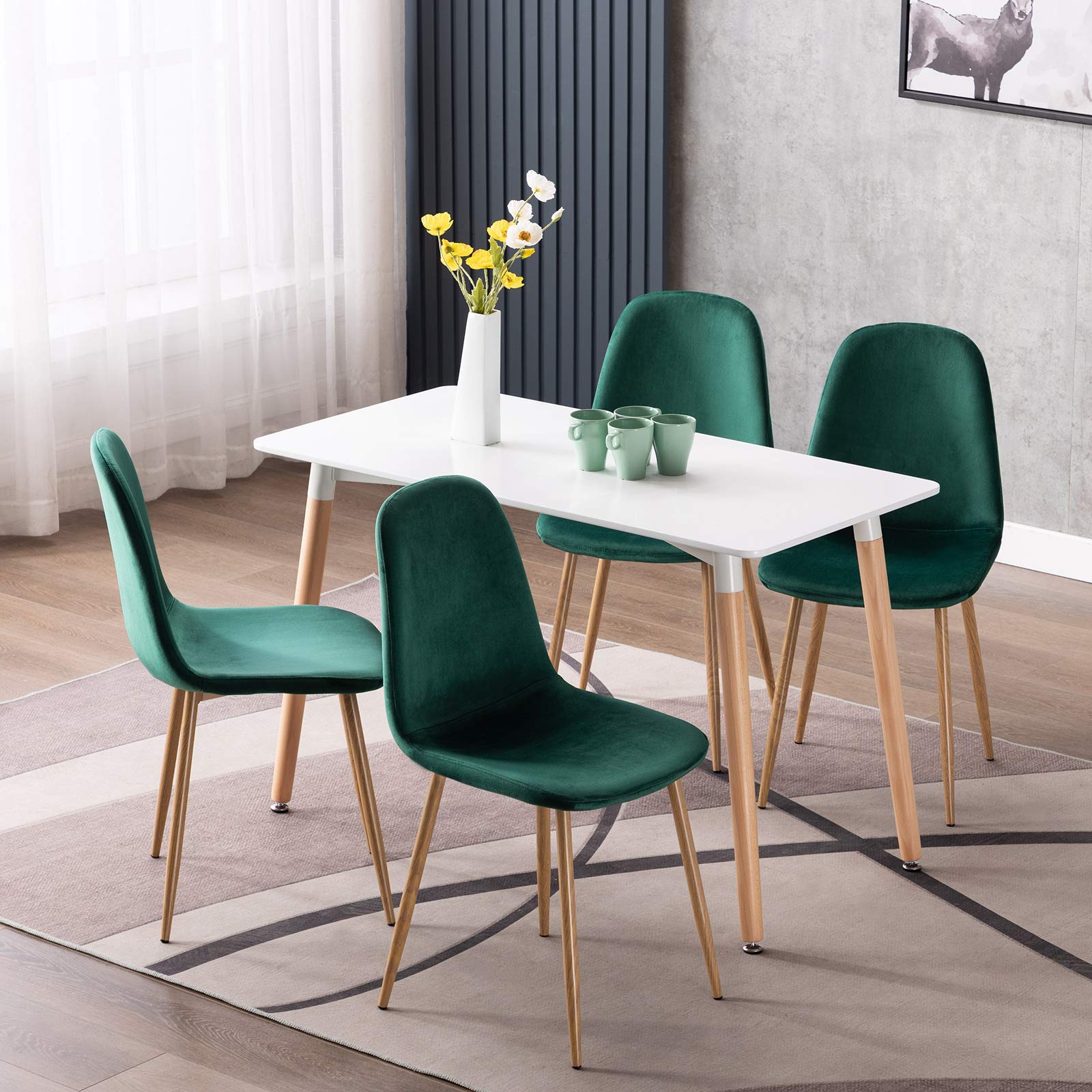 Mid Century Modern Dining Chairs Set of 4 - Velvet Upholstered Accent Chairs with Flannelette Cushion & Metal Legs for Kitchen, Dining Room, Club or Guest Seating - Perfect for Entertaining, Family Meals and Stylish Home Decor