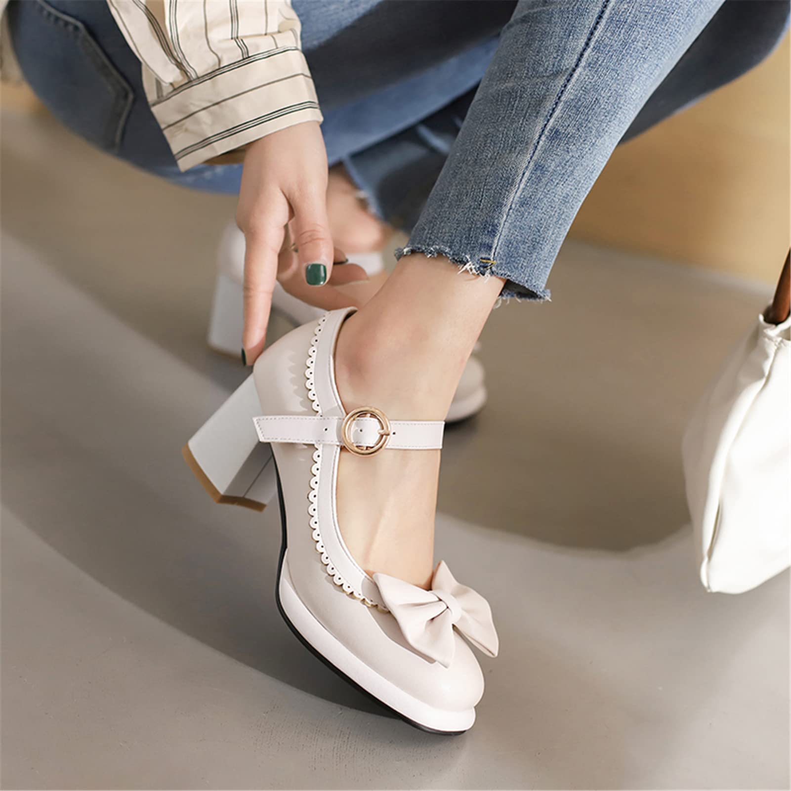 MEOTINA Women's Mary Jane Pumps - High Heel Platform Shoes with Cute Bow Detail | Elegant Office Work, Party & Wedding Dress Shoes for Women