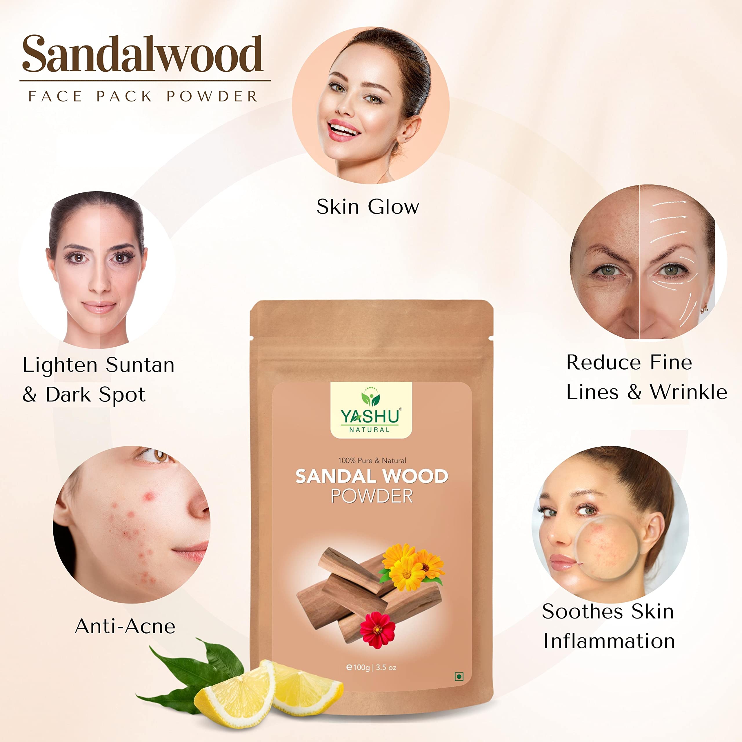YASHU Pure Sandalwood & Organic Licorice Face Pack Powder - Natural Glow & Oil Control for Healthy Skin | 200g Ayurvedic Skincare for Daily Use & Spa Treatments