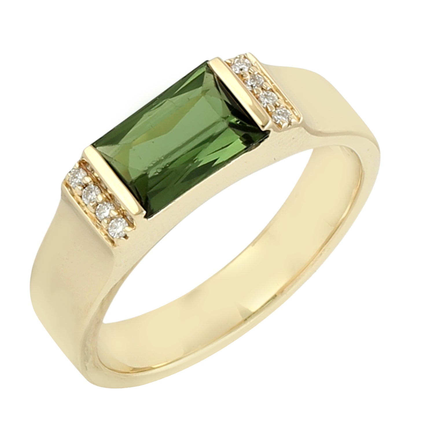 14K Yellow Green Tourmaline October Birthstone Ring with Pave Diamonds - Elegant Jewelry Gift for Women, Perfect for Birthdays, Anniversaries & Special Occasions
