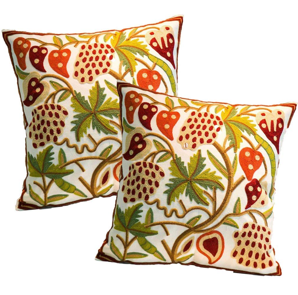 Bohemian Embroidered Cushion Covers 18x18 Inches (45x45cm) - Pack of 2 Colorful Pepper Design Throw Pillow Covers for Home, Car & Housewarming Gifts - Perfect for Living Room, Bedroom Decor & Bohemian Style Interior Design