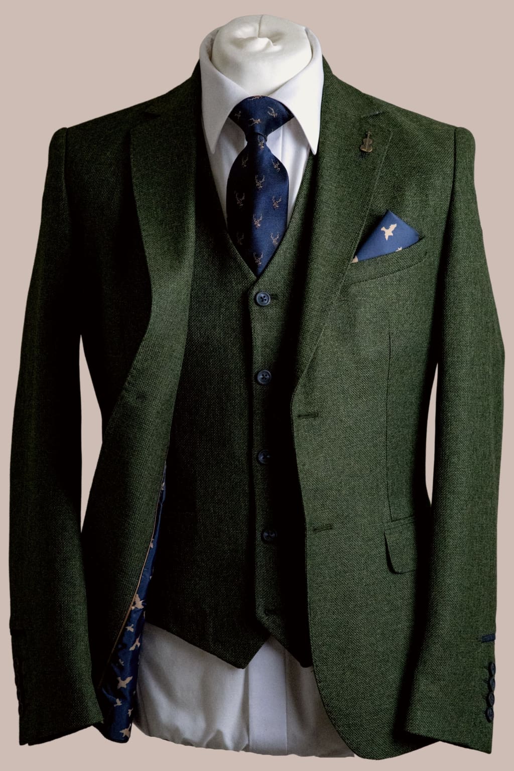 Fratelli Robbie Men's Olive Green Tweed 3 Piece Suit | Classic Slim Fit Blazer, Vest & Pants Set | Perfect for Weddings, Business Meetings & Formal Events
