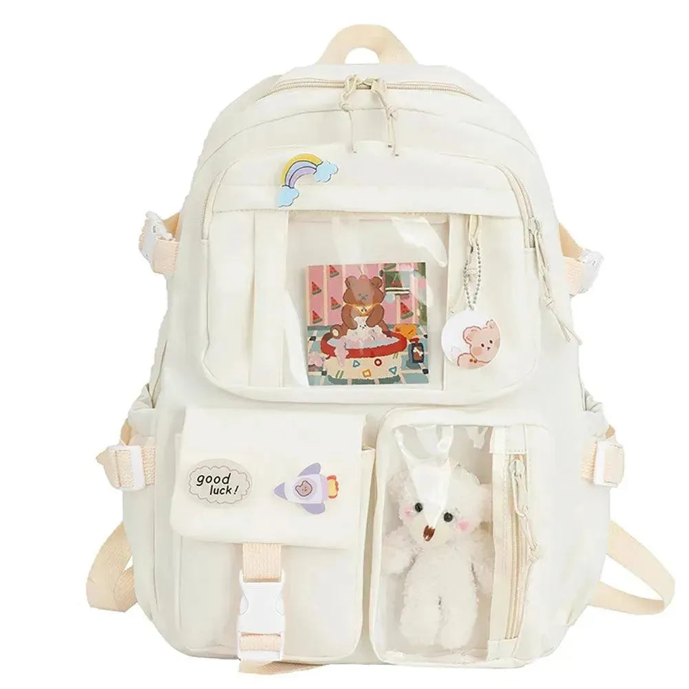 Cute Transparent Bear Backpack for School, Travel & Cosplay - Kawaii Animal Print Rucksack for Girls & Teens