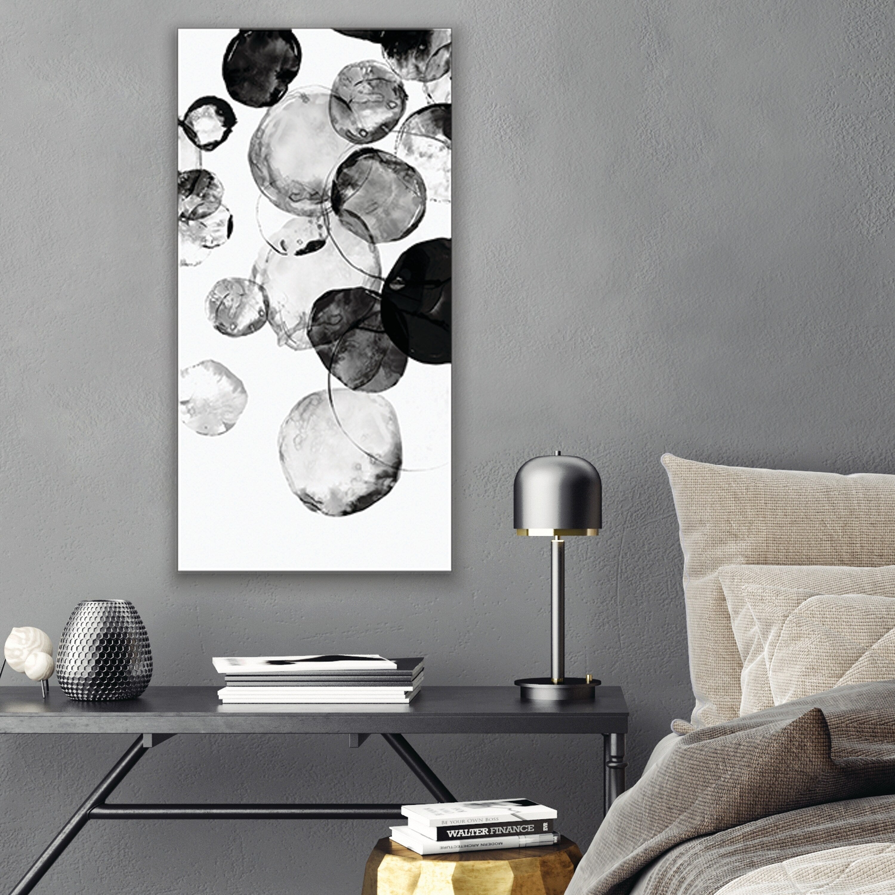 Black Rings II Hand Embellished Canvas Wall Art - 40x20 Inches Modern Abstract Painting - Multi Color Textured Home Decor for Living Room, Bedroom & Office