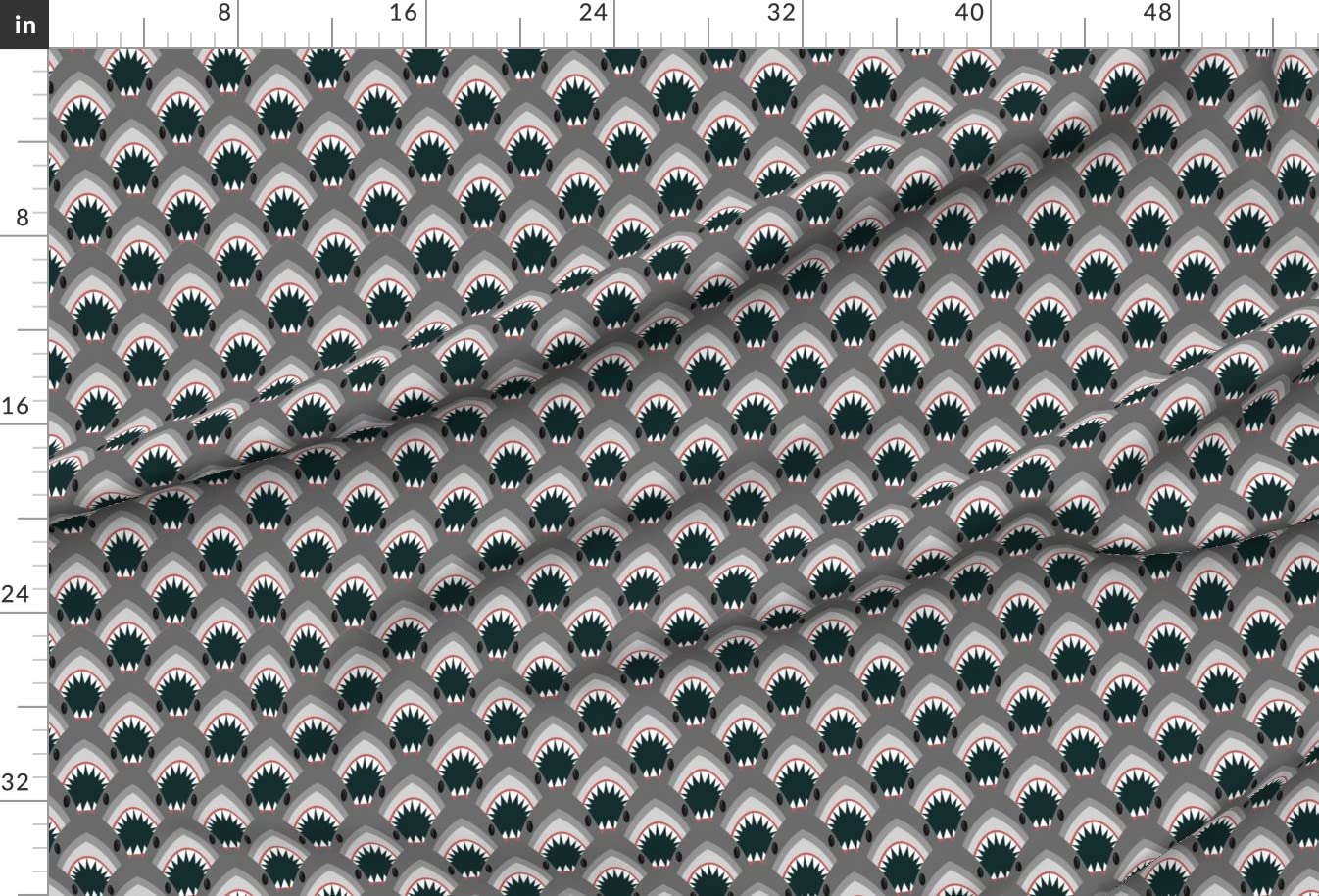 Shark Face Printed Chiffon Fabric - Ocean Shark Teeth Design for Sewing, Fashion Apparel, Dresses & Home Decor | Fat Quarter for DIY Projects, Quilting, and Crafting