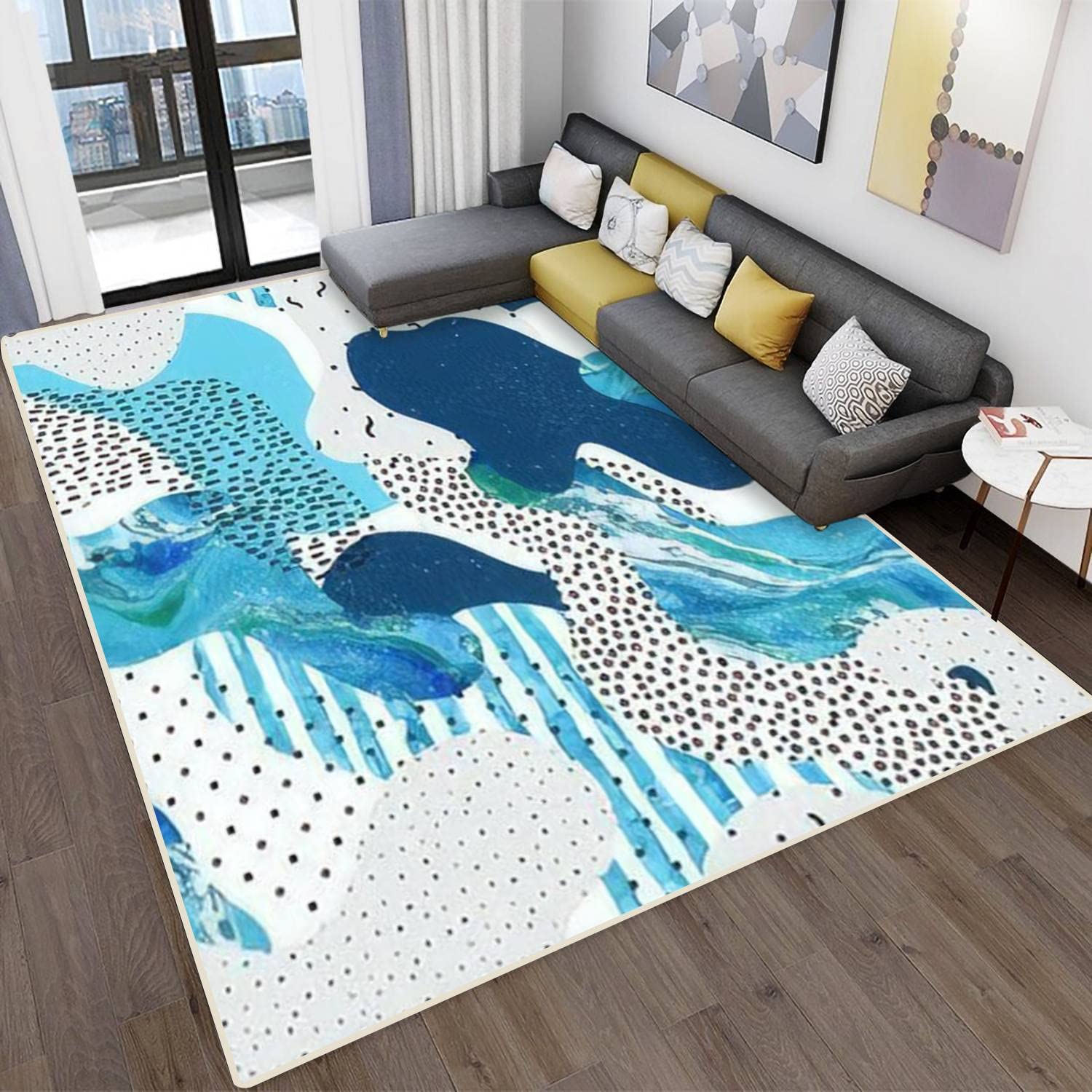 Abstract Curve Shape Non-Slip Area Rugs with Minimalist Doodle Design - Stain Resistant Modern Carpet for Living Room, Bedroom & Home Decor - Indoor/Outdoor Use for Comfort & Style