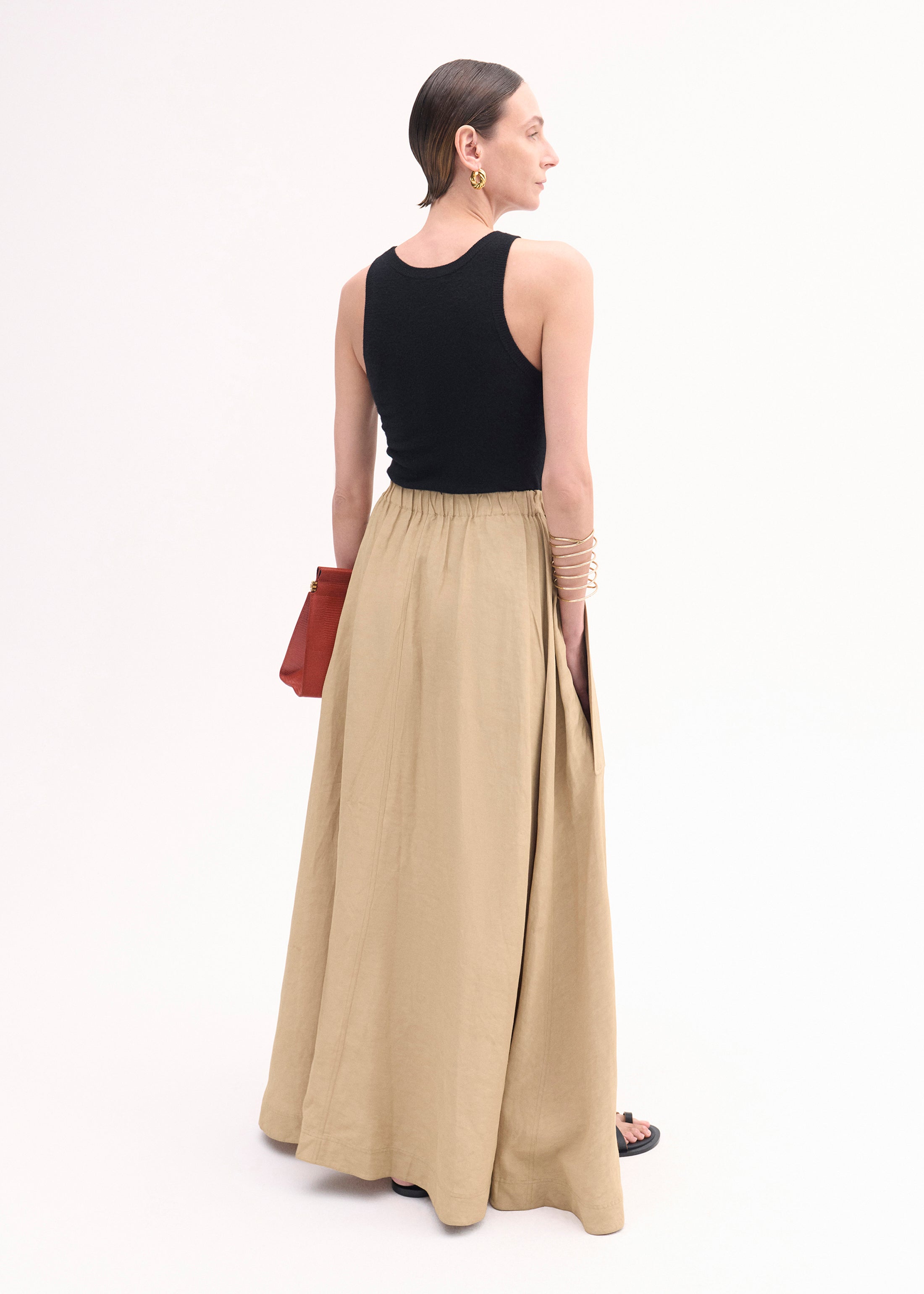 Breathable Viscose Linen Parachute Skirt in Camel - Perfect for Summer Outfits, Beach Vacations & Boho Fashion