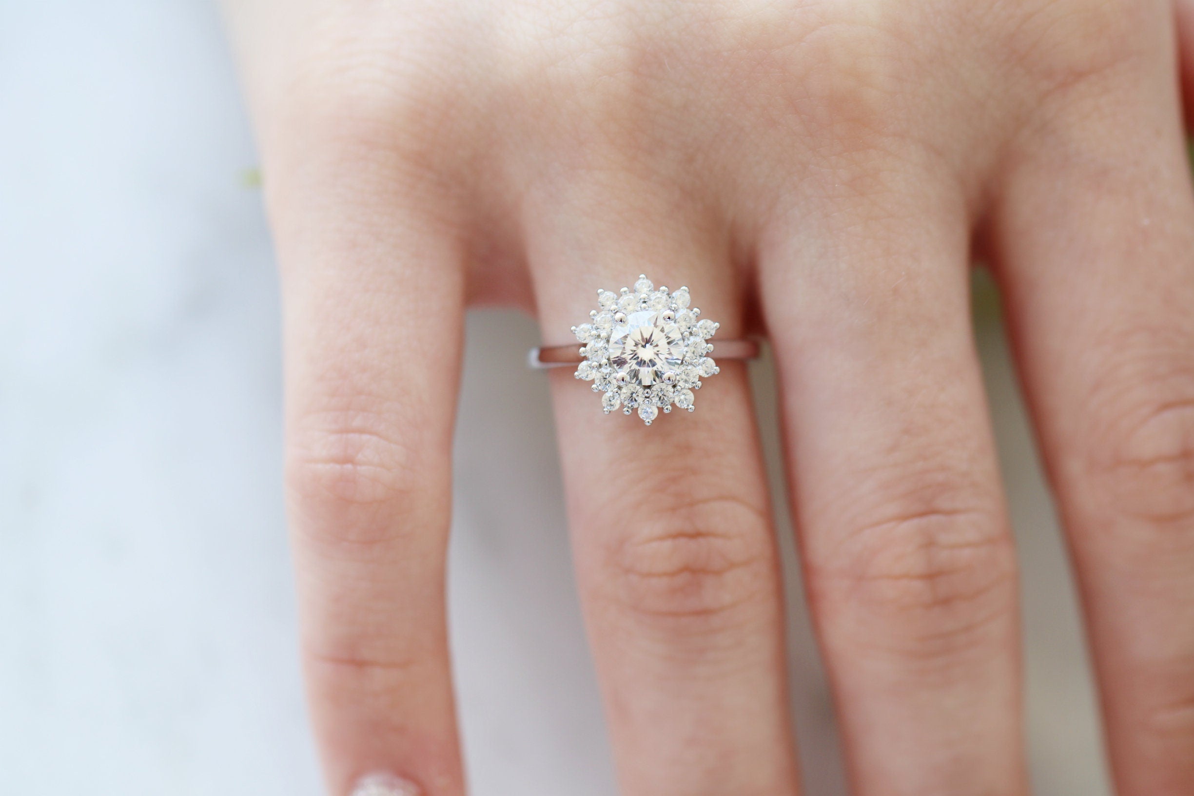 Avery Snowflake Moissanite Engagement Ring 14K White Gold - Elegant Wedding & Proposal Jewelry for Her, Perfect Anniversary Gift for Women