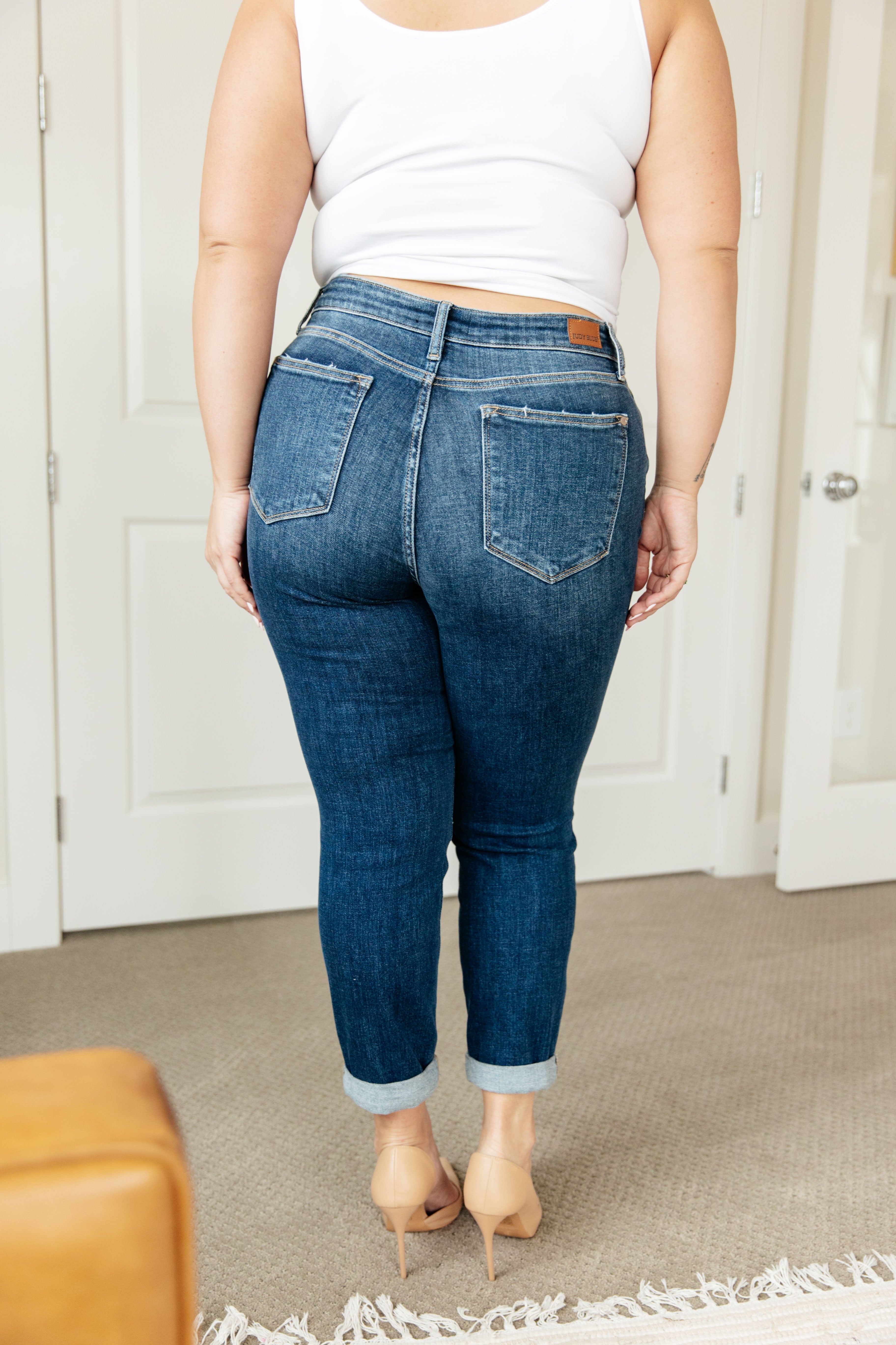 London Midrise Cuffed Boyfriend Jeans for Women - High Waist Relaxed Fit Denim Pants for Casual Outfits & Everyday Wear