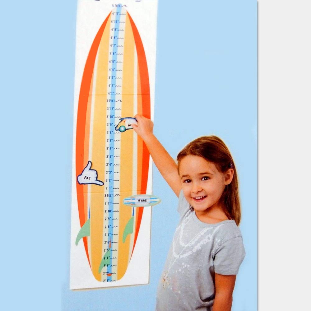 Surfboard Growth Chart for Kids - 12 Moveable Height Stickers - Measures Up to 5 Feet Tall - Perfect for Beach Themed Bedrooms & Nursery Decor