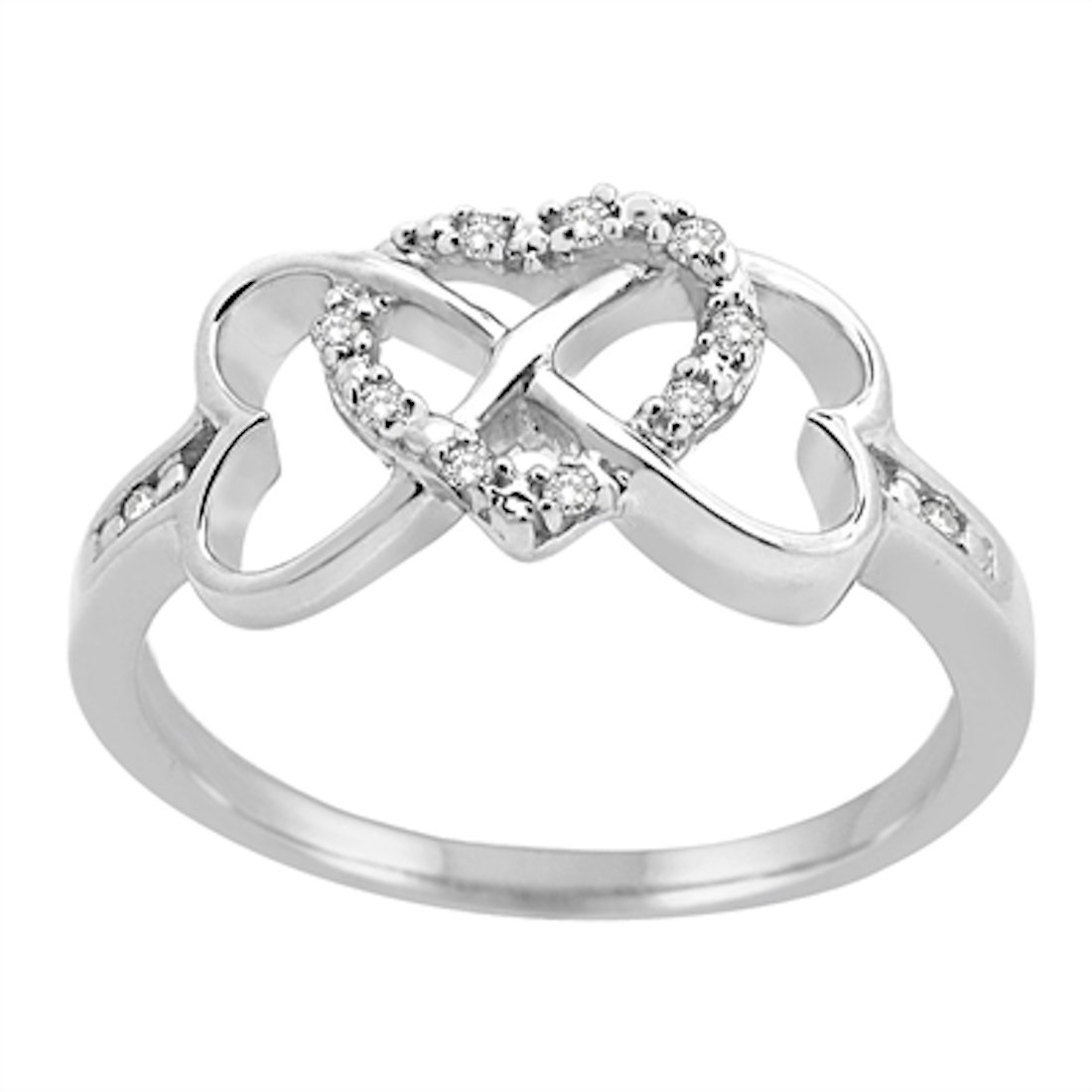 0.07ct Genuine White Diamond Infinity Heart Ring in Sterling Silver - Women's Wedding Engagement Jewelry Set for Brides, Anniversary & Valentine's Day Gifts