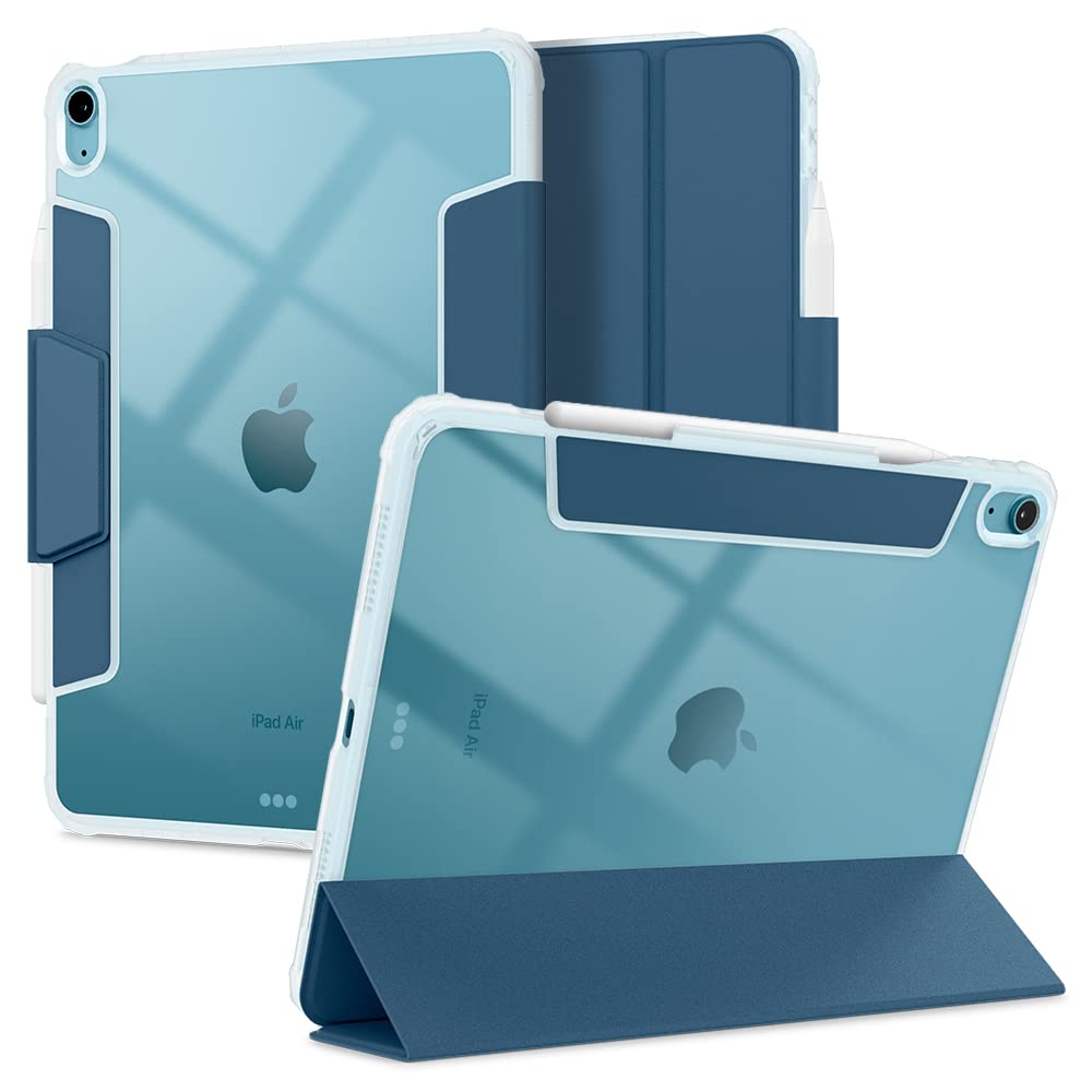 Spigen Ultra Hybrid Pro Tri-Fold Case for iPad Air 11-inch (M3/M2 2025-2024) & 10.9-inch 5th/4th Gen (2022/2020) - Clear Transparent Back with Apple Pencil Holder, Teal Blue - Perfect for Work, School & Travel Protection