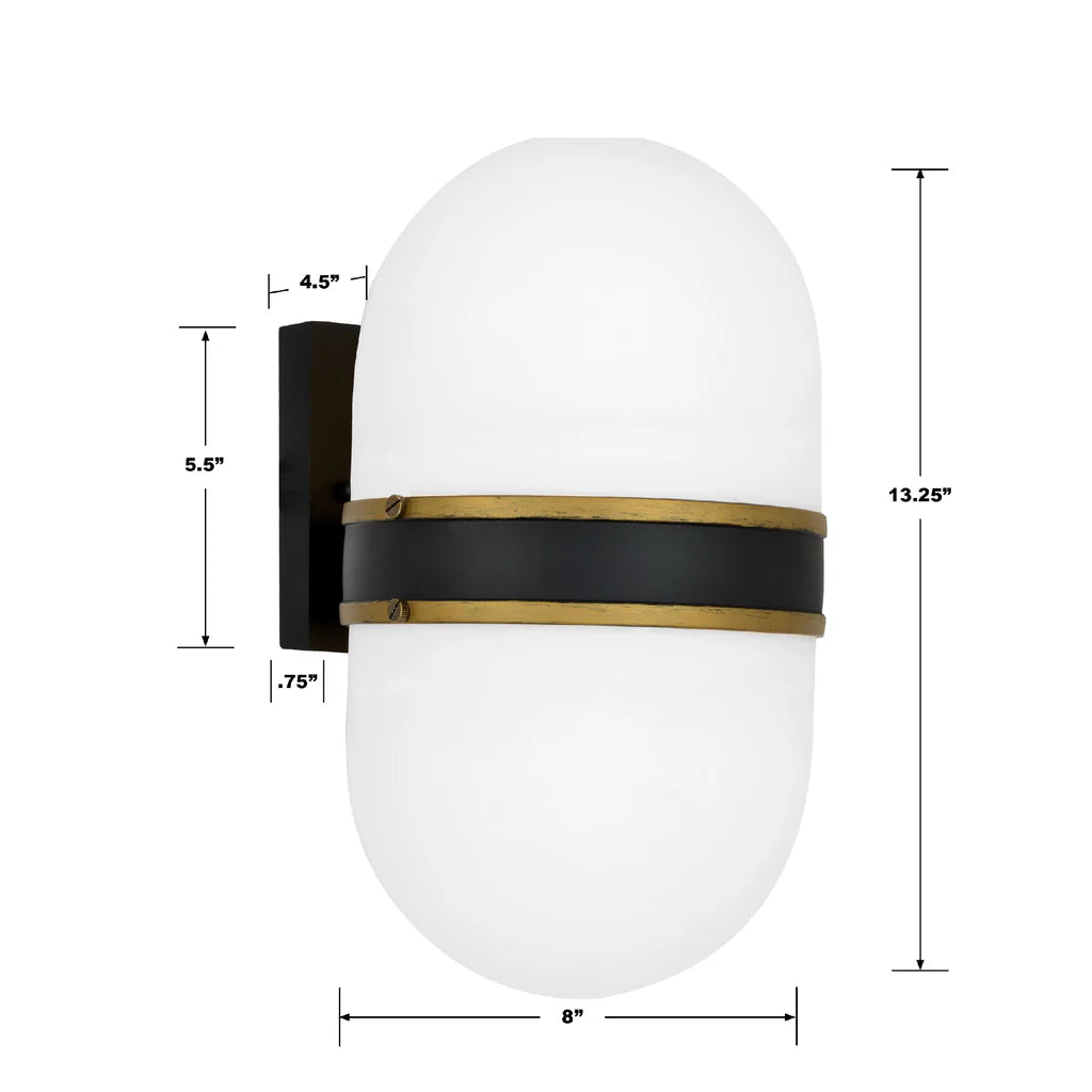 Brian Patrick Flynn Capsule 2-Light Outdoor Wall Sconce - 8x13.25 Inch Matte Black Stainless Steel & Glass Fixture with Textured Gold Finish - 120V E26 Medium Base LED Bulb Compatible - Perfect for Patio, Garden, Porch, Entryway & Exterior/Interior Wall Lighting