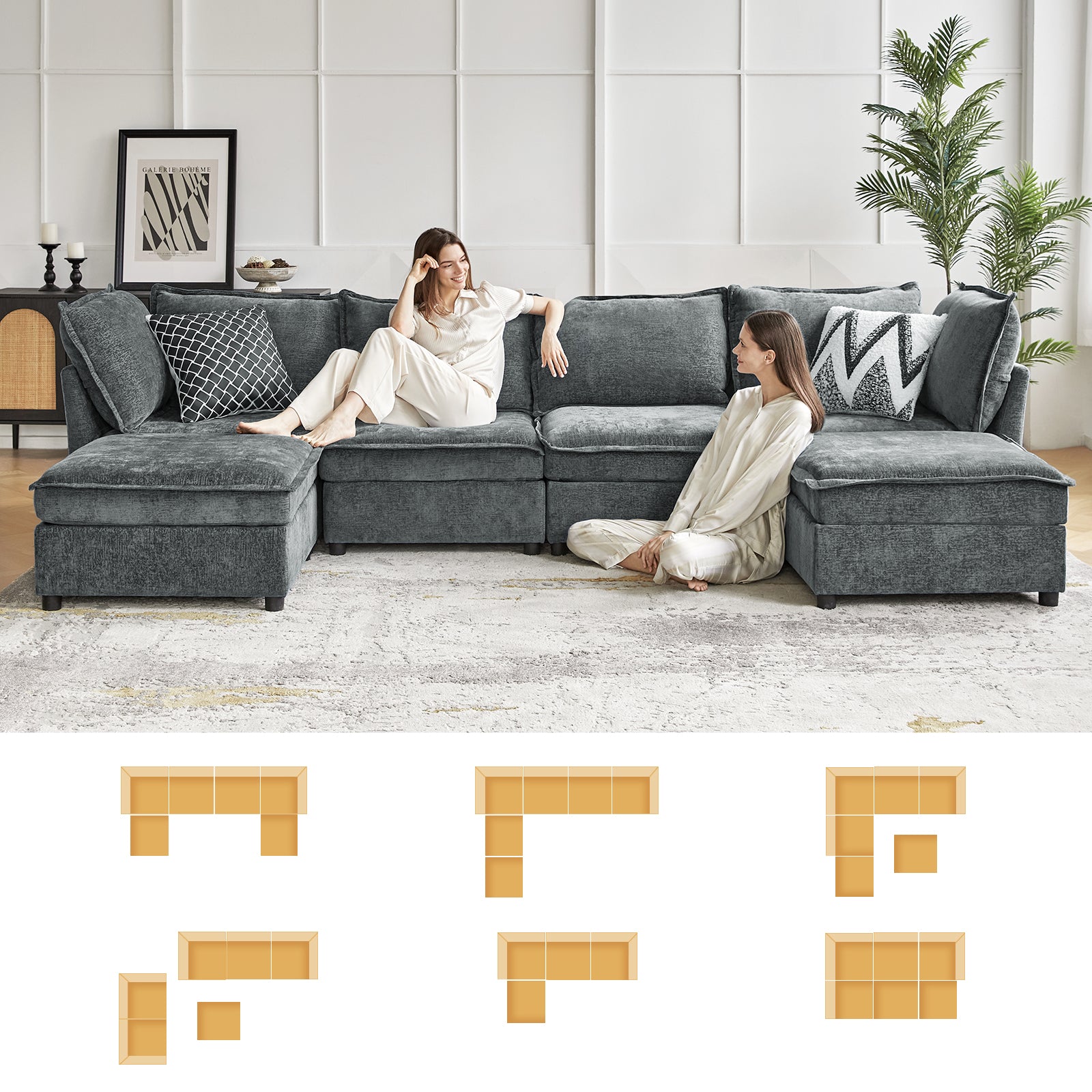Harmetrix 8-Seater Soft Sectional Sofa with Storage | Modern L-Shaped Couch for Living Room | Comfortable & Spacious for Family Gatherings & Movie Nights