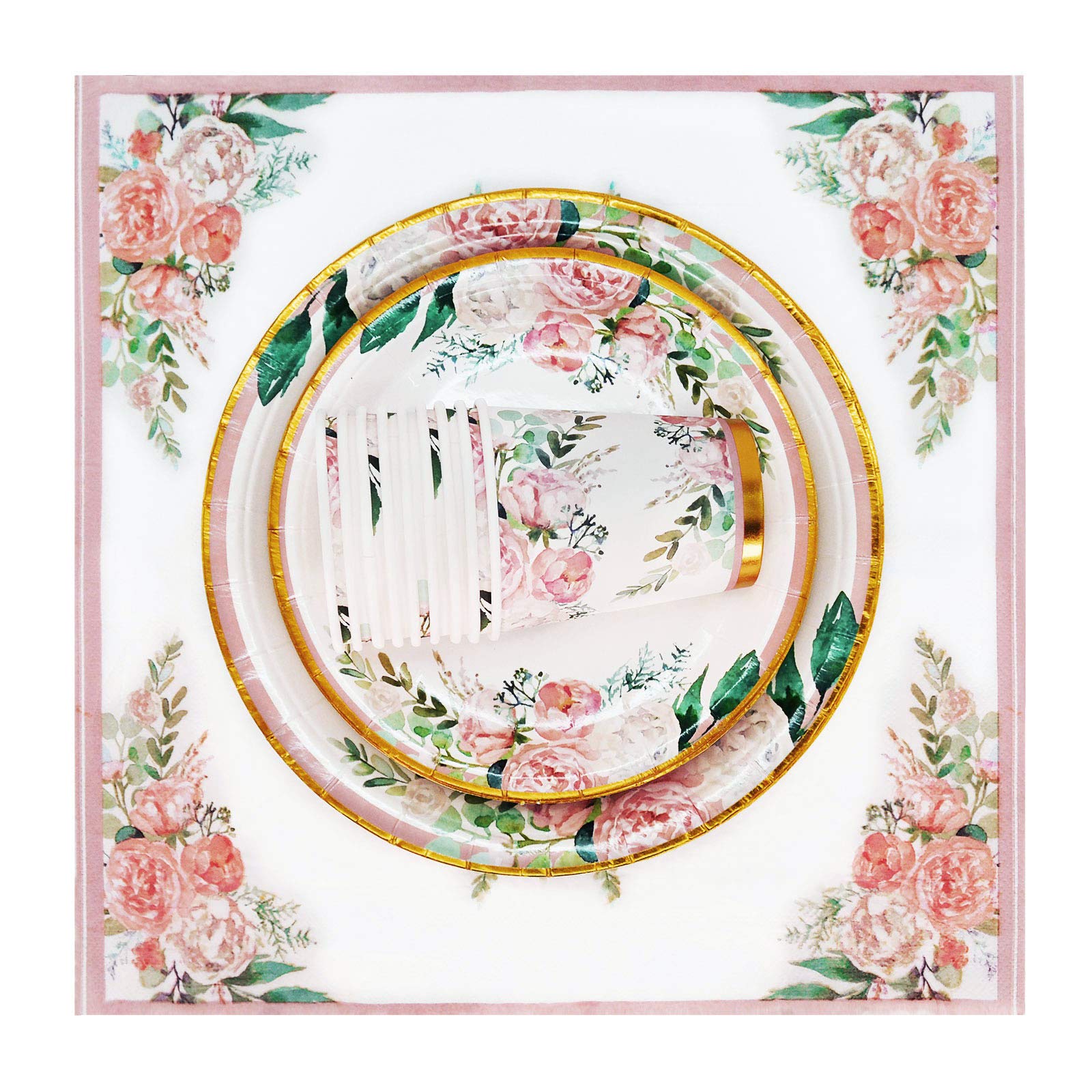 Floral Party Supplies Set for 24 Guests - Disposable Paper Plates, Cups & Napkins for Bridal Showers, Birthdays, Weddings & Bachelorette Parties - Elegant Floral Design for Easy Cleanup & Stylish Celebrations