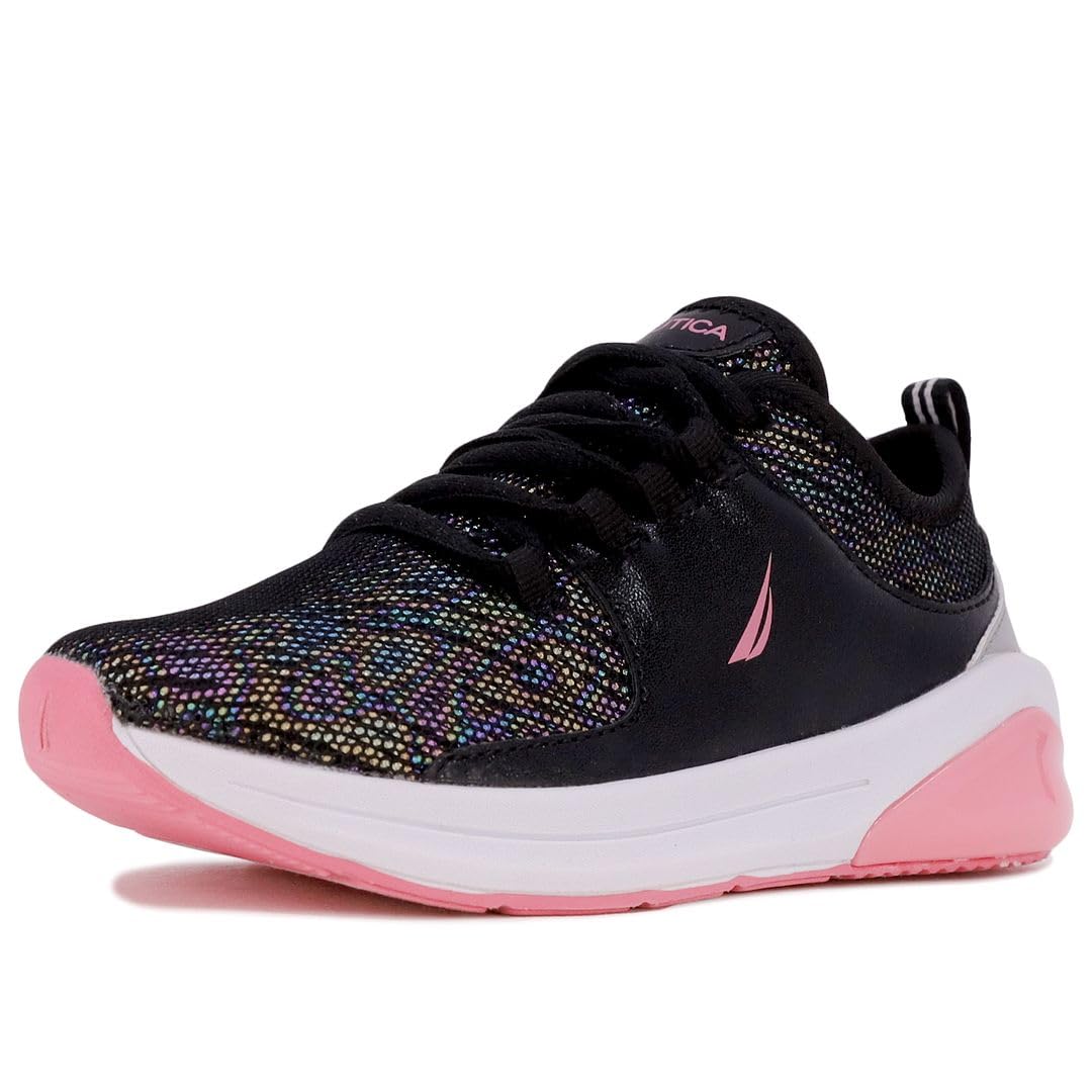 Nautica Kids Girls Metallic Fashion Sneakers - Lace-Up Athletic Running Shoes for Toddler, Little & Big Kids | Stylish & Comfortable for School, Play & Everyday Wear