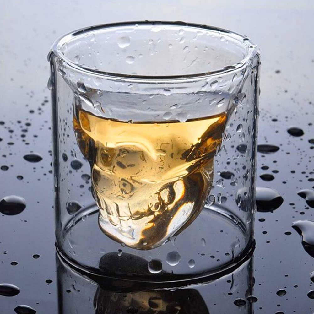 Crystal Skull Shot Glasses - 250ml Whiskey, Beer & Wine Drinking Glasses - Unique Bar Tableware for Halloween Parties, Themed Events & Home Decor