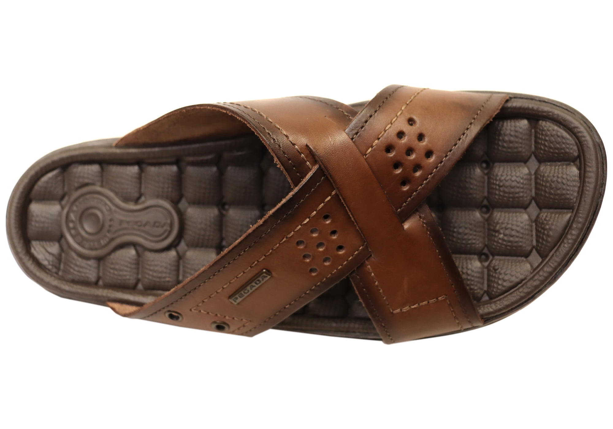 **Perry Men's Comfortable Leather Slides Sandals - Handmade in Brazil - Perfect for Casual Wear, Beach & Poolside**