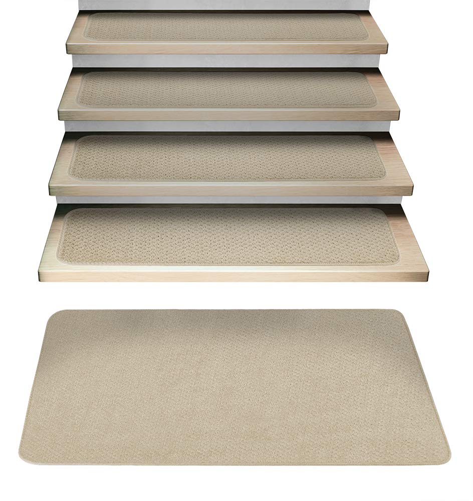 15-Piece Attachable Carpet Stair Treads Set with Matching Landing Rug - Non-Slip Ivory Cream Staircase Cover for Home Safety & Decor | Perfect for Stairs, Hallways, Entryways