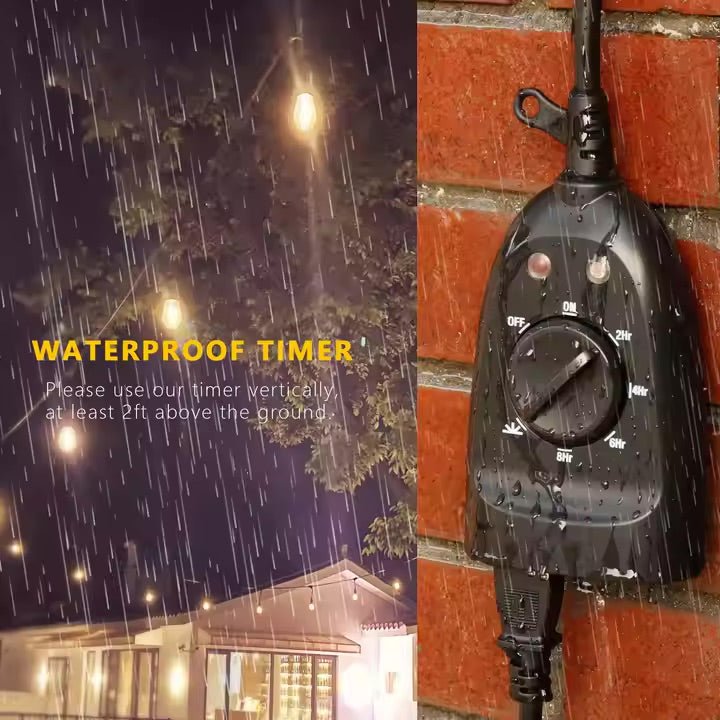 Outdoor Dual Outlet Timer - Waterproof Electrical Plug Timer with Dusk to Dawn Sensor & Countdown Function | Perfect for Holiday Lights, Garden Irrigation & Home Security Systems