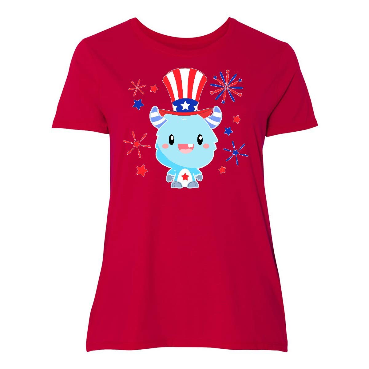 Inktastic 4th of July Patriotic Cute Monster Graphic Women's Plus Size T-Shirt - Comfortable Casual Wear for Independence Day Celebrations, Summer BBQs & Festive Outfits