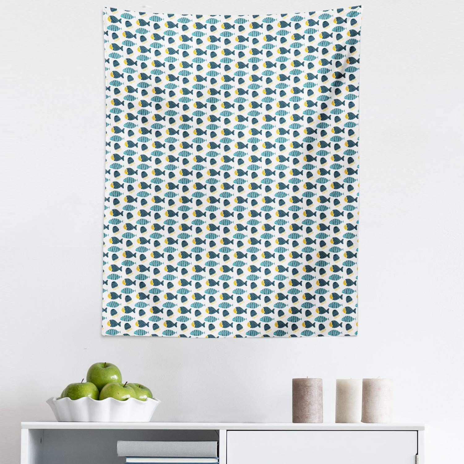 Ambesonne King Size Nautical Tapestry - Fish & Jellyfish Animal Print Wall Hanging, Bedspread, Bed Cover, Home Decor (23x28 Inches, Multicolor) | Perfect for Beach House, Dorm Room & Boho Bedroom Decor