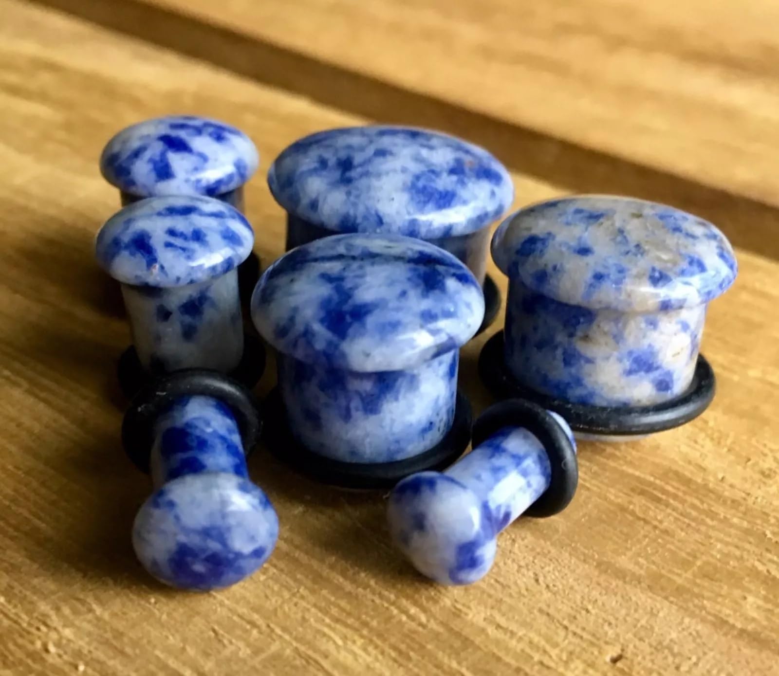 Blue Spot Jasper Stone Plugs - Single Flare Organic Body Jewelry for Ear Stretching - Perfect for Everyday Wear, Yoga & Boho Fashion