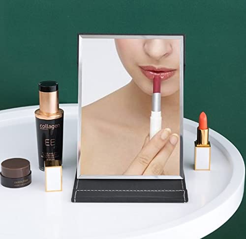 Dproptel Direct PU Leather Makeup Mirror 17x12cm - Foldable Desktop Vanity Mirror for Women, Portable Travel Mirror for Camping & Home Use - Black Beauty Tools (Perfect for Dressing Table, Travel Kit & Cosmetics Organization)