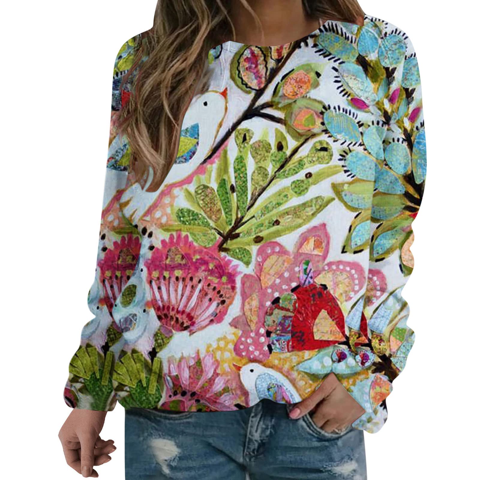 Women's Floral Printed Long Sleeve Casual Sweatshirt - Soft Pullover Hoodie for Everyday Wear | Perfect for Fall Layering, Weekend Outings & Cozy Home Comfort