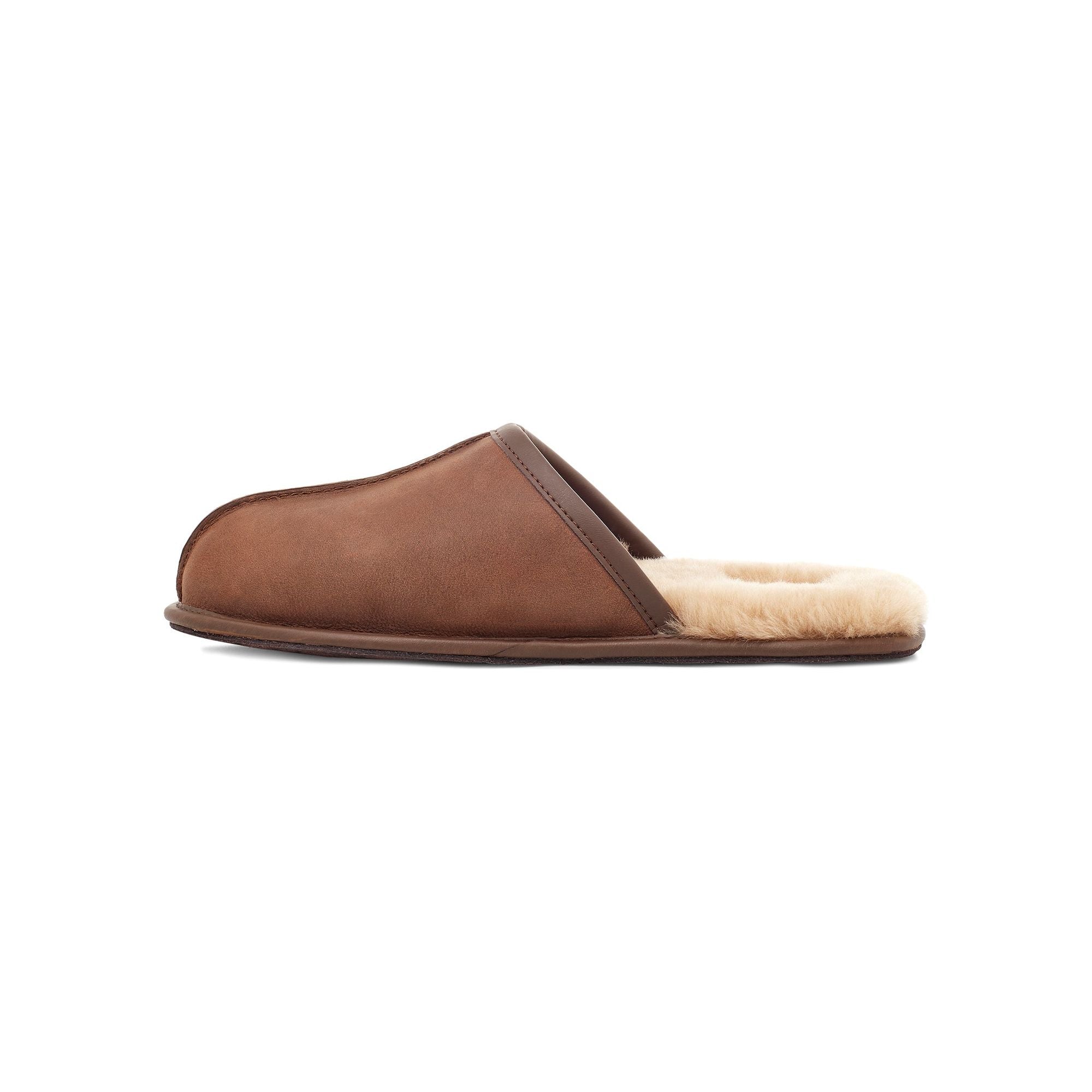 UGG Men's Scuff Leather Slippers in Tan - Comfortable House Shoes for Indoor & Outdoor Wear, Perfect for Relaxing at Home or Quick Errands