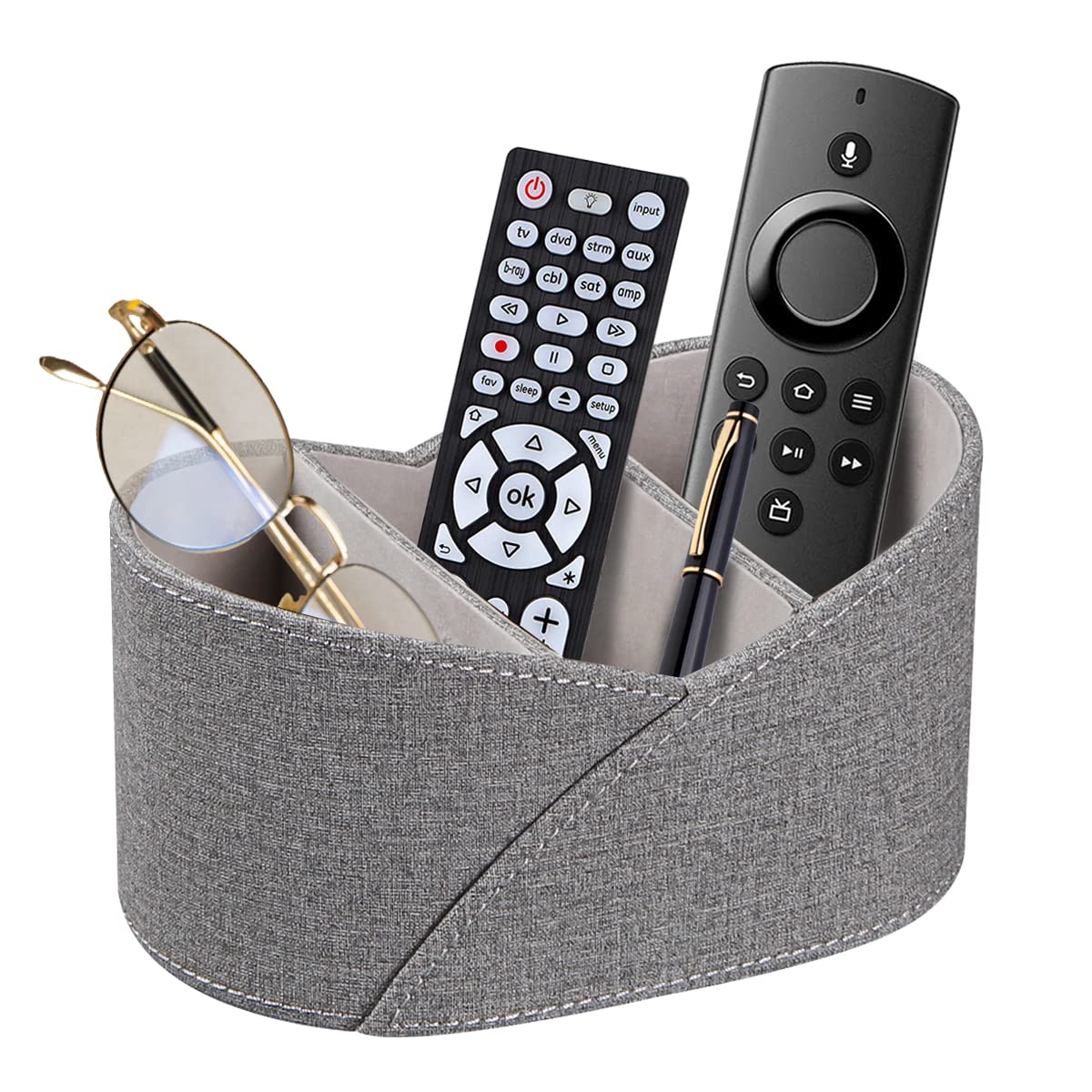 YAPISHI 3-Compartment Remote Control Holder - Modern PU Leather Desk Organizer for Office, School & Home - Workspace Accessory for TV Remotes, Makeup, Stationery & Vanity Items - Perfect for Nightstand, Dresser & Desk Organization