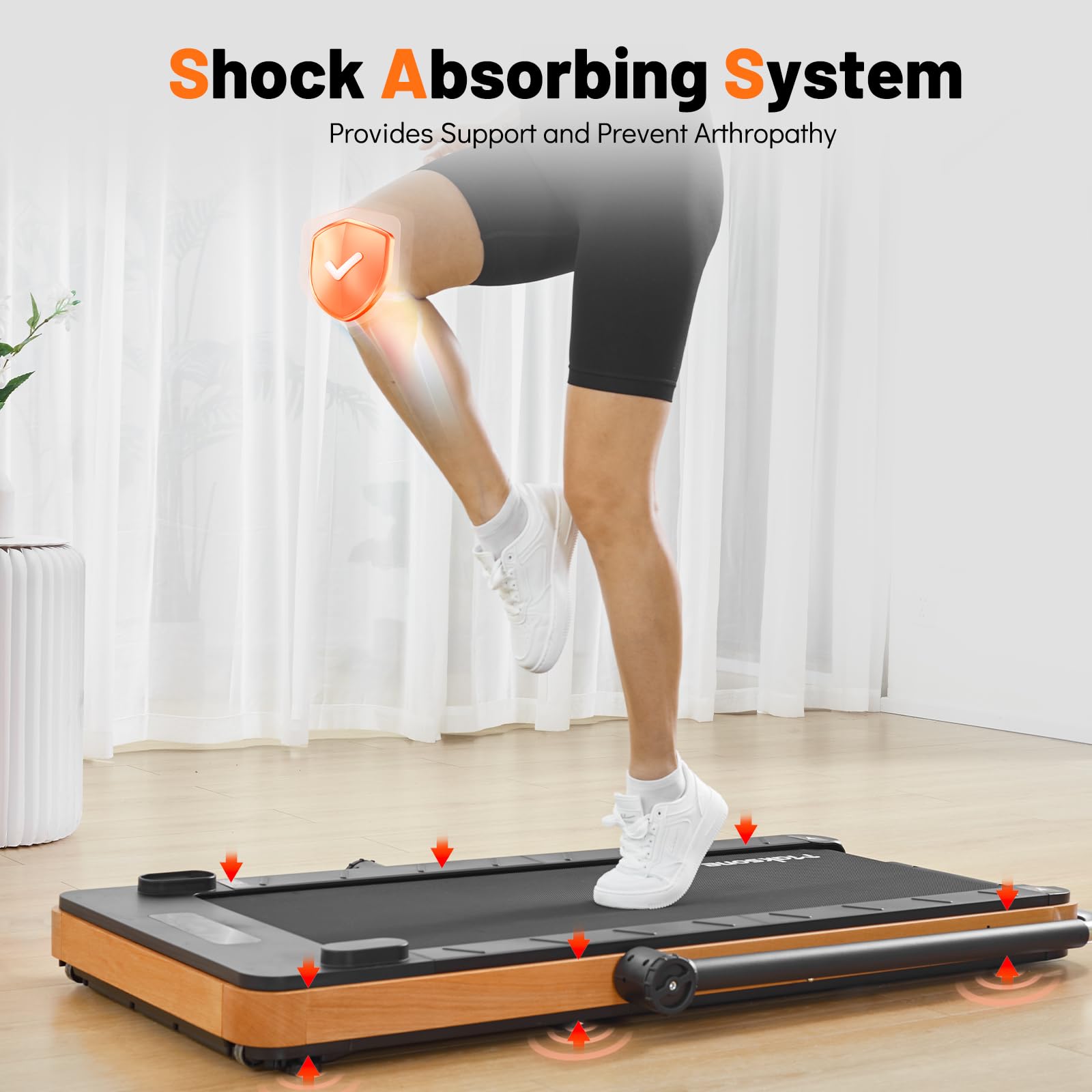 Maksone Folding Walking Pad - Wooden Electric Under Desk Treadmill with Remote Control | Foldable Treadmill for Home Office | Adjustable Handlebar & No Installation Required | Perfect for Small Spaces & Work from Home Fitness