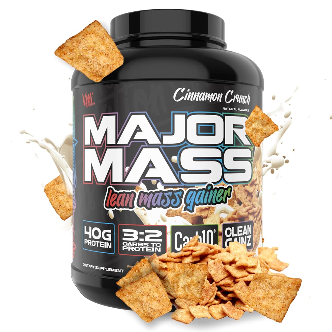 VMI Sports Major Mass Lean Mass Gainer Protein Powder - Muscle Building & Weight Gain Supplement for Men & Women - Cinnamon Crunch Flavor (4 lbs) | Post-Workout Recovery & Bulking Nutrition