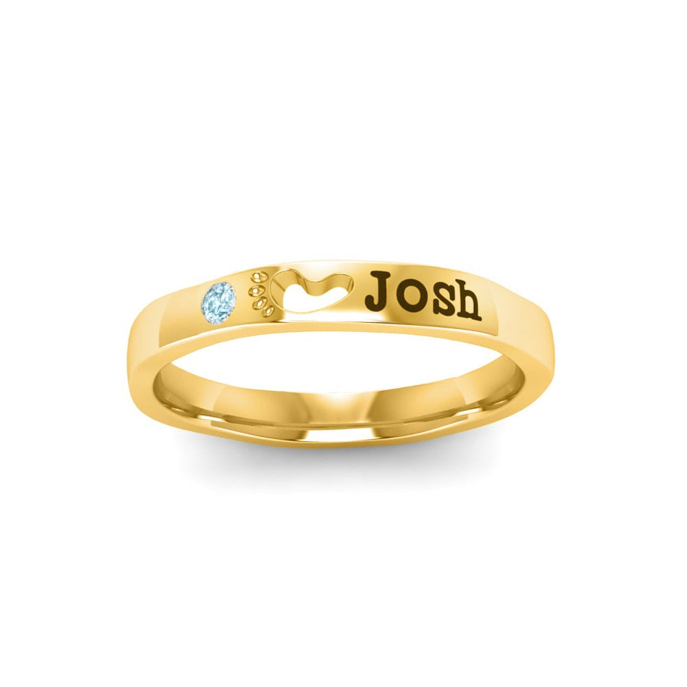 Personalized Birthstone Stacking Ring with Custom Name - Foot Prints TP003 - Perfect for Gifts, Anniversaries, and Everyday Wear