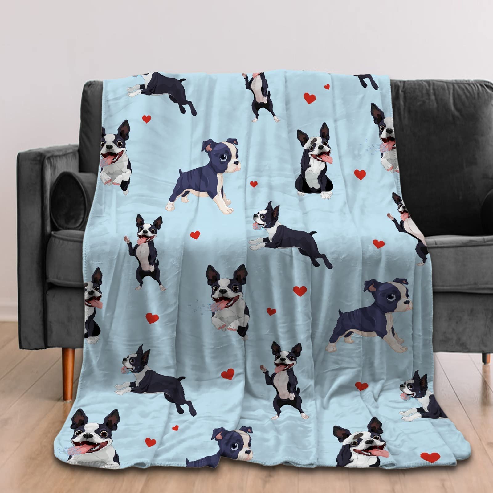 Boston Terrier Dog Blanket - Soft Fluffy Plush Throw for Couch, Bed & Travel