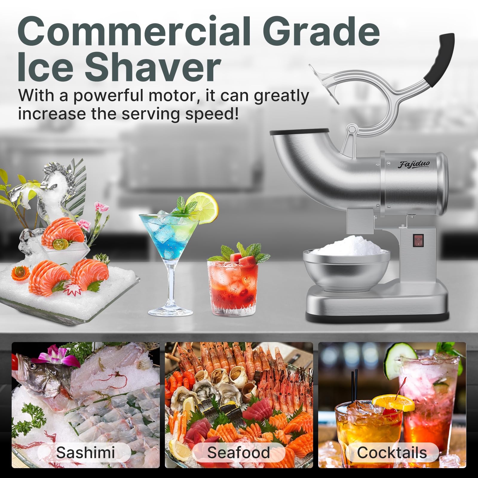 Commercial Stainless Steel Ice Crusher Machine - Dual Blade Ice Shaver for Snow Cones & Shaved Ice - 440 lbs/hr Capacity - Perfect for Home, Restaurants, Bars & Parties - Great for Summer Treats, Cocktails & Dessert Stations