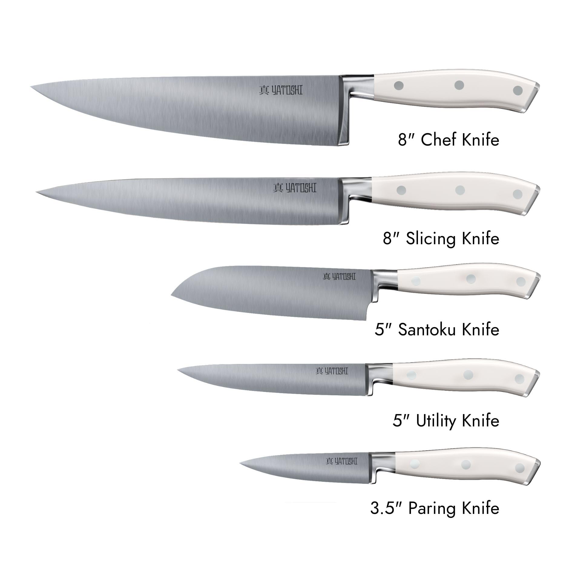 Yatoshi Pro 6-Piece Magnetic Kitchen Knife Set - Ultra Sharp High Carbon Steel Knives, White Block for Precision Cooking & Meal Prep